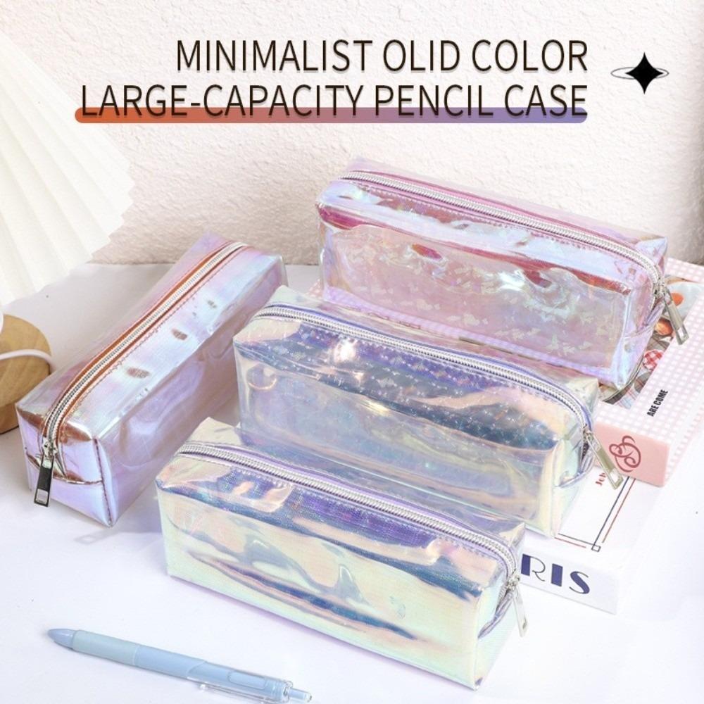 TPU Pencil Case Shiny Transparent Stationery Pouch Durable Pen Bag Gift