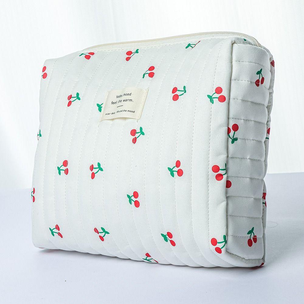 Ретро Сумка для макияжа с вишневым принтом Милая Вместительная Косметичка Многофункциональная Стеганый Хлопковый Пенал Хранение для макияжа