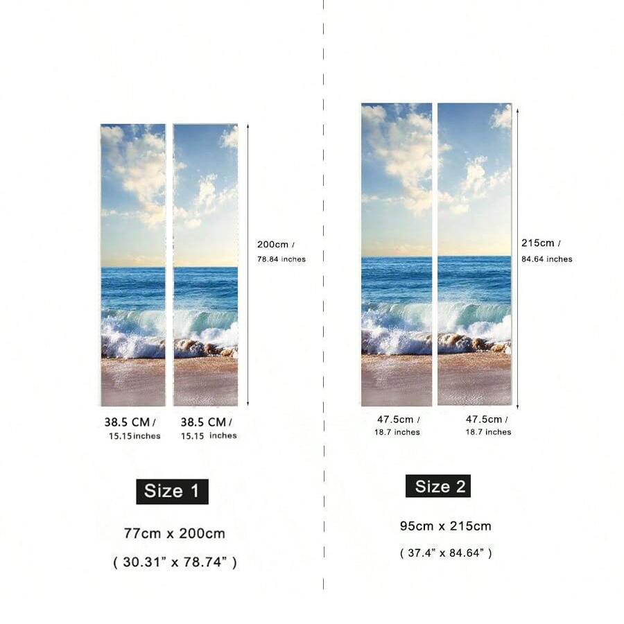 2 шт. самоклеящаяся водонепроницаемая дверная паста, настенная паста с морским пейзажем, волнами, пляжем, природным пейзажем, для внутреннего и наружного декора стен и дверей шкафа