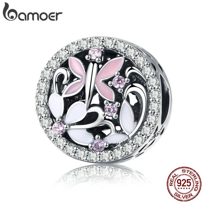 BAMOER Мода Стерлингового Серебра 925 Стрекоза Бабочка Прозрачный CZ Шарм-бусины подходят для браслетов-подвесок