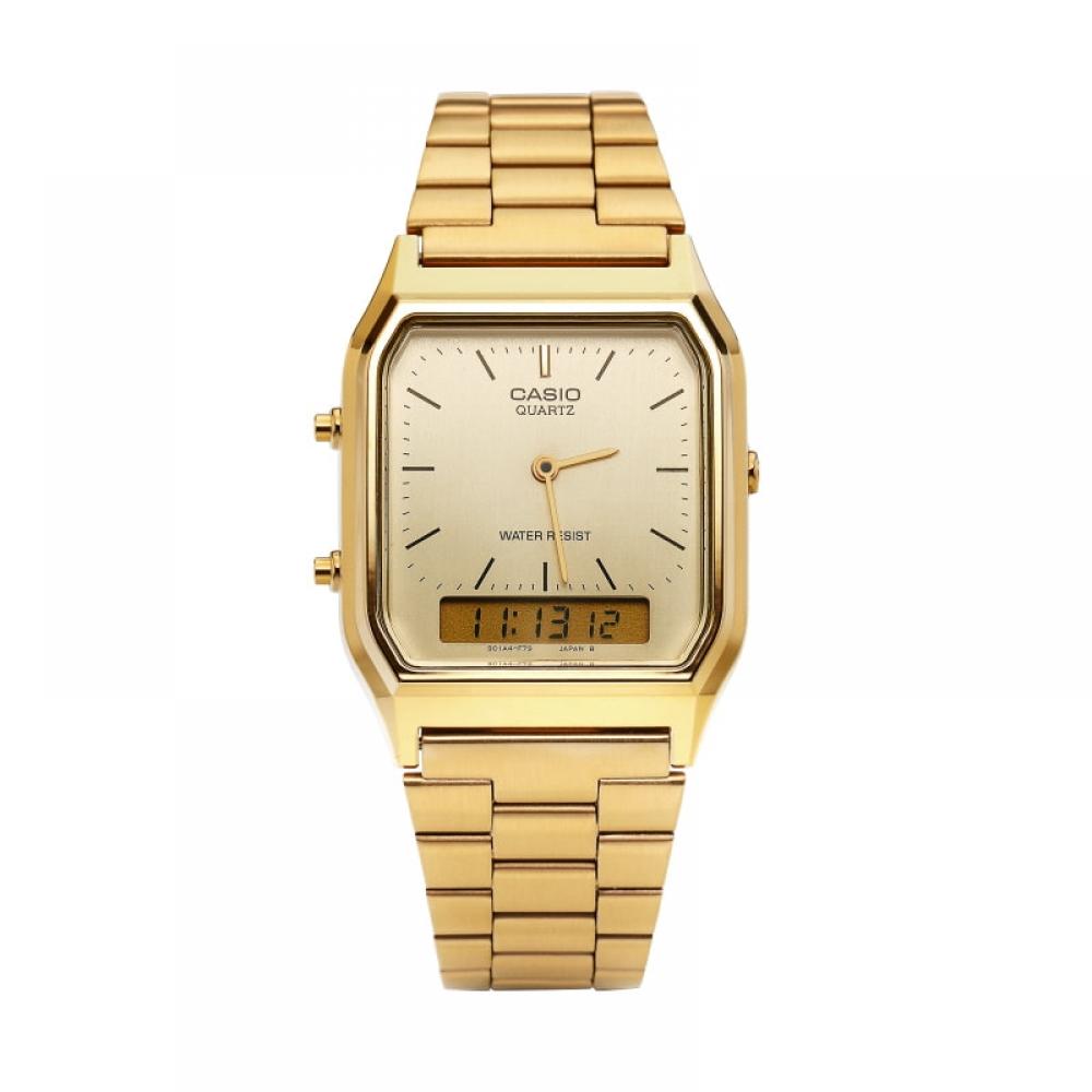 Casio Aq 230ga 9dhdf  Aq 230ga 9d  Аналогово-цифровые квадратные винтажные ретро публичные металлические часы