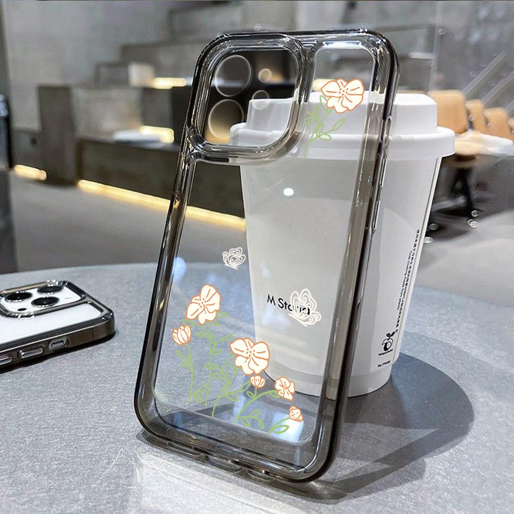 Черный цветочный чехол для телефона iPhone 15 14 11 12 13 Pro Max XS X XR 7 8 15 Plus SE роскошный противоударный бампер мягкий прозрачный чехол