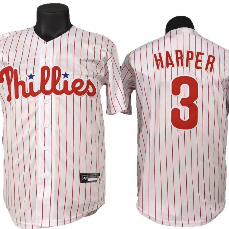 Philadelphia Phillies 3 Bryce Harper White Striped Baseball Jersey Unisex Fan Apparel