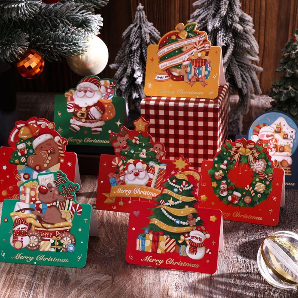 Поздравительные открытки с венком из золотой фольги, праздничные семейные открытки с Сантой, новые открытки «Счастливого Рождества» на зиму