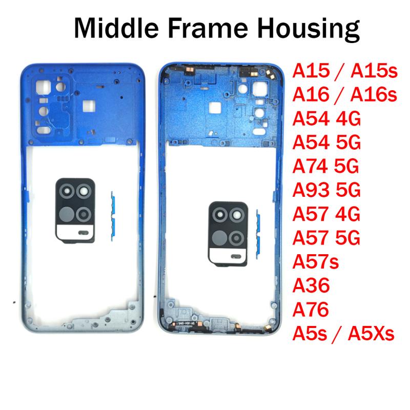 Для OPPO A5s A5Xs A15 A15s A16 A16s A36 A54 A74 A93 A57 A76 4G 5G Средняя рамка корпуса + Боковая кнопка + Объектив камеры
