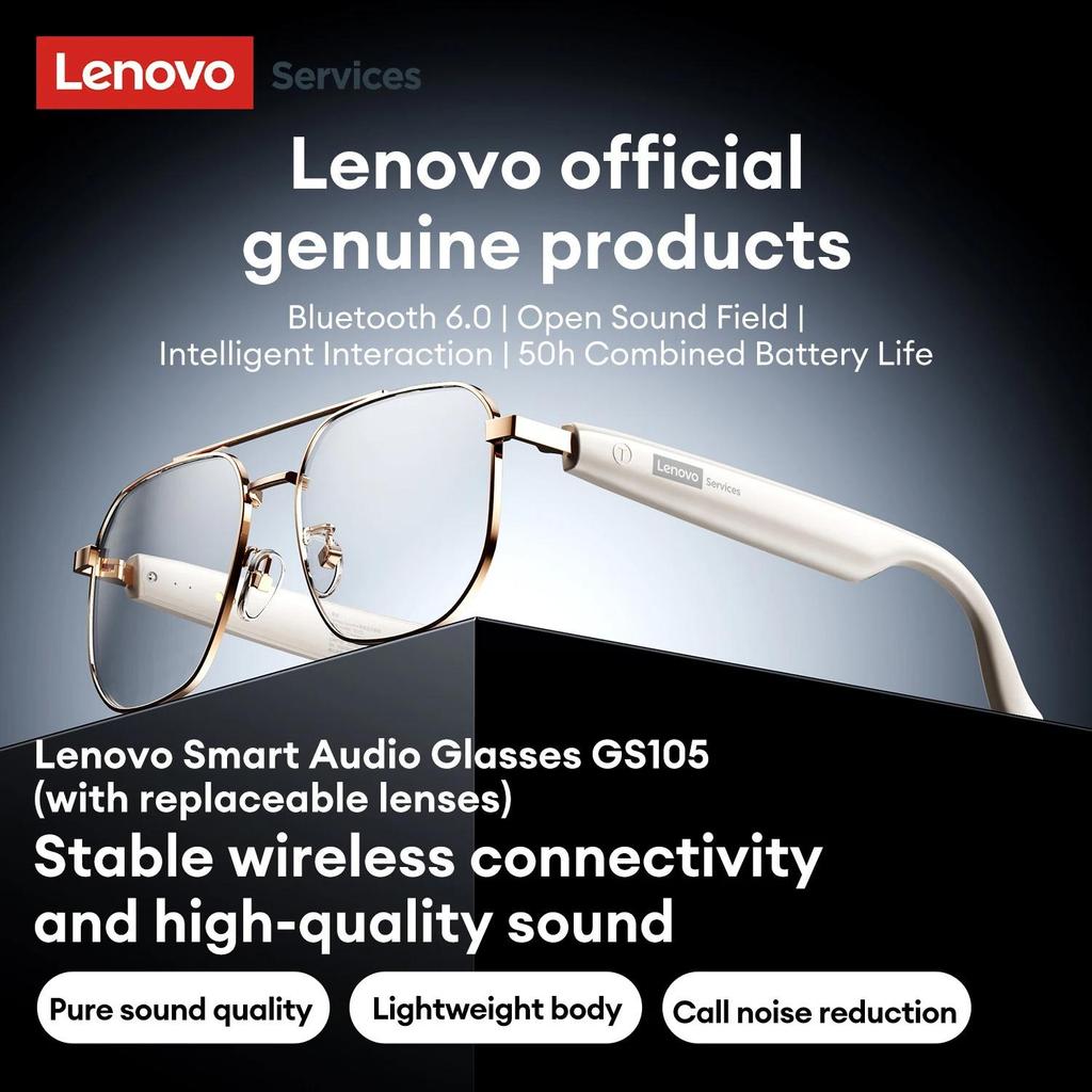Оригинальные умные беспроводные очки Lenovo GS105 4K Bluetooth 6.0 Солнцезащитные очки с ИИ HD-звонки без рук Наушники для музыки Двойной микрофон с шумоподавлением ENC