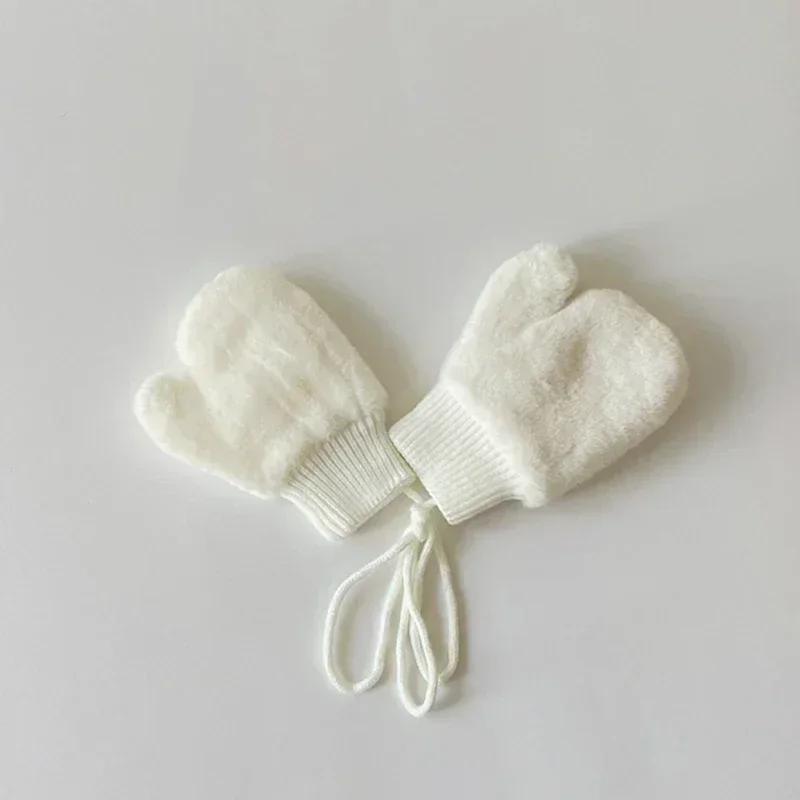 Baby Cartoon Bear Label Mittens Winter Warm Kids Girls Gloves Soft Fur Children Toddler Thick Child Fleece Cartoon Mittens 1-4Y