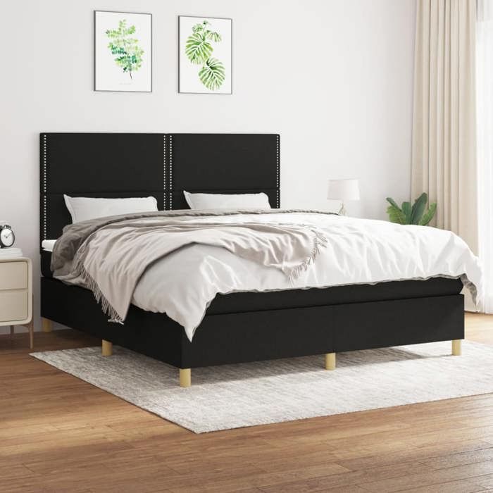 Maison Exclusive - Sommier à lattes de lit avec matelas Noir 180x200 cm Tissu