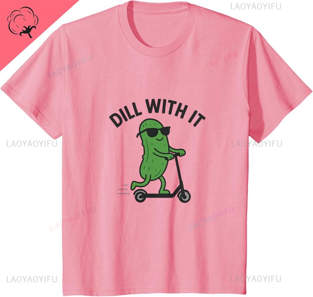 Dill With It Pickle Riding Electric Scooter Funny Tshirt Couple Kawayi Harajuku Unisex And Unisex Short Sleeves Cotton Tee