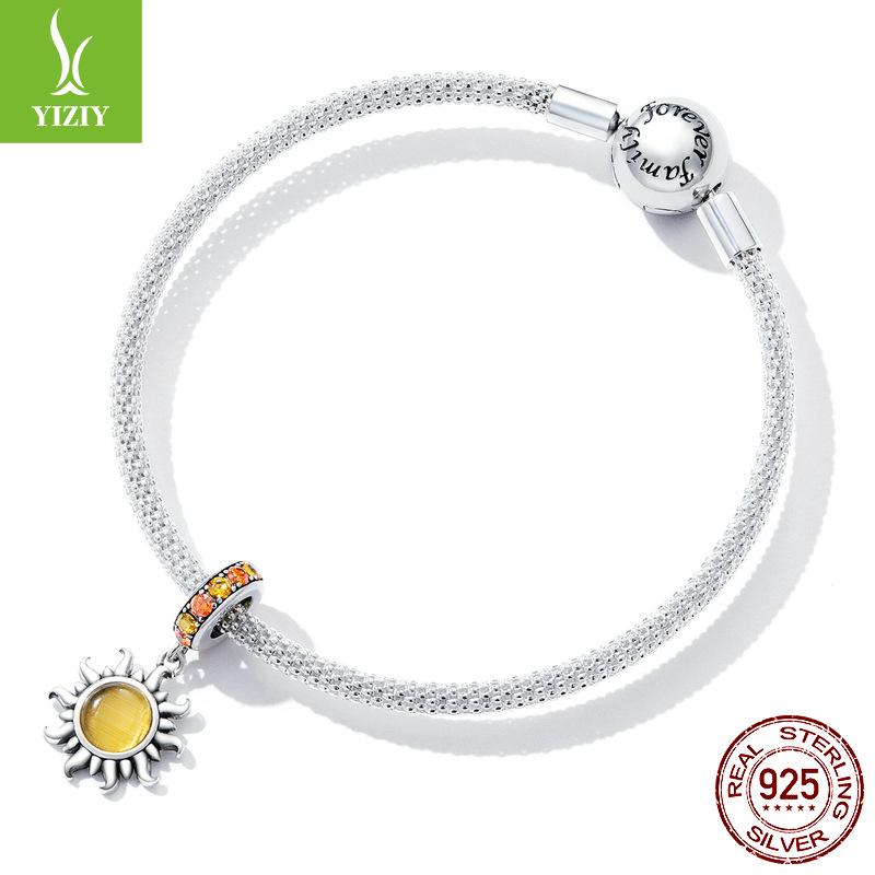 Серебряный Цзыюнь Золотой Солнечный Всплеск DIY Браслет Подвеска - Звездный Взрыв Серебро S925 Бусины Ювелирные Изделия (SCC2210)