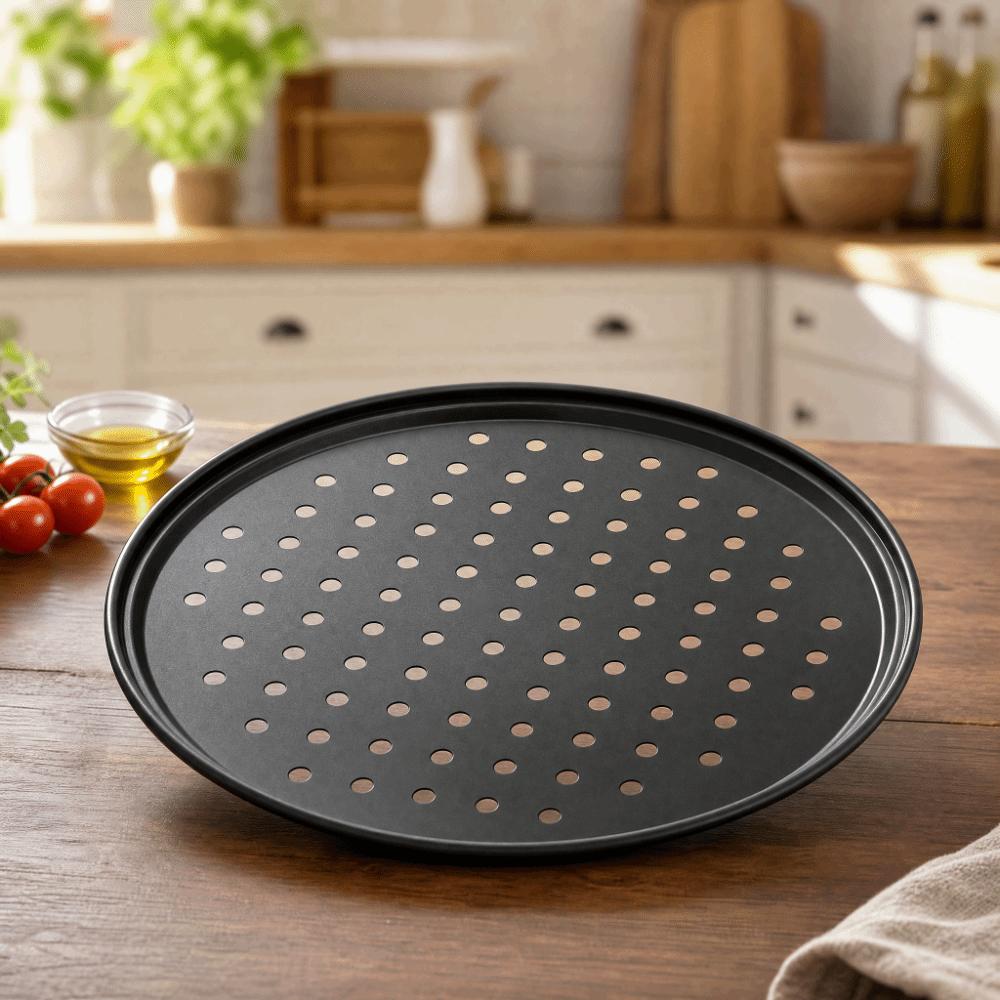 9/10/11/12/14 Inch Perforated Pizza Pan Set Carbon Steel Baking Tools  Crispy & Bubbly