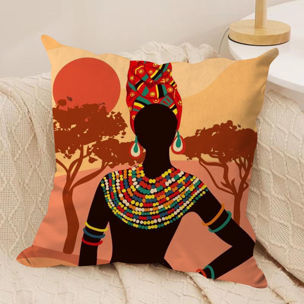African Women Cushion Cover Soft Plush Throw Pillow Cover  DoubleSided Decorative Cushion Case  Sofa Bedroom Home Decor