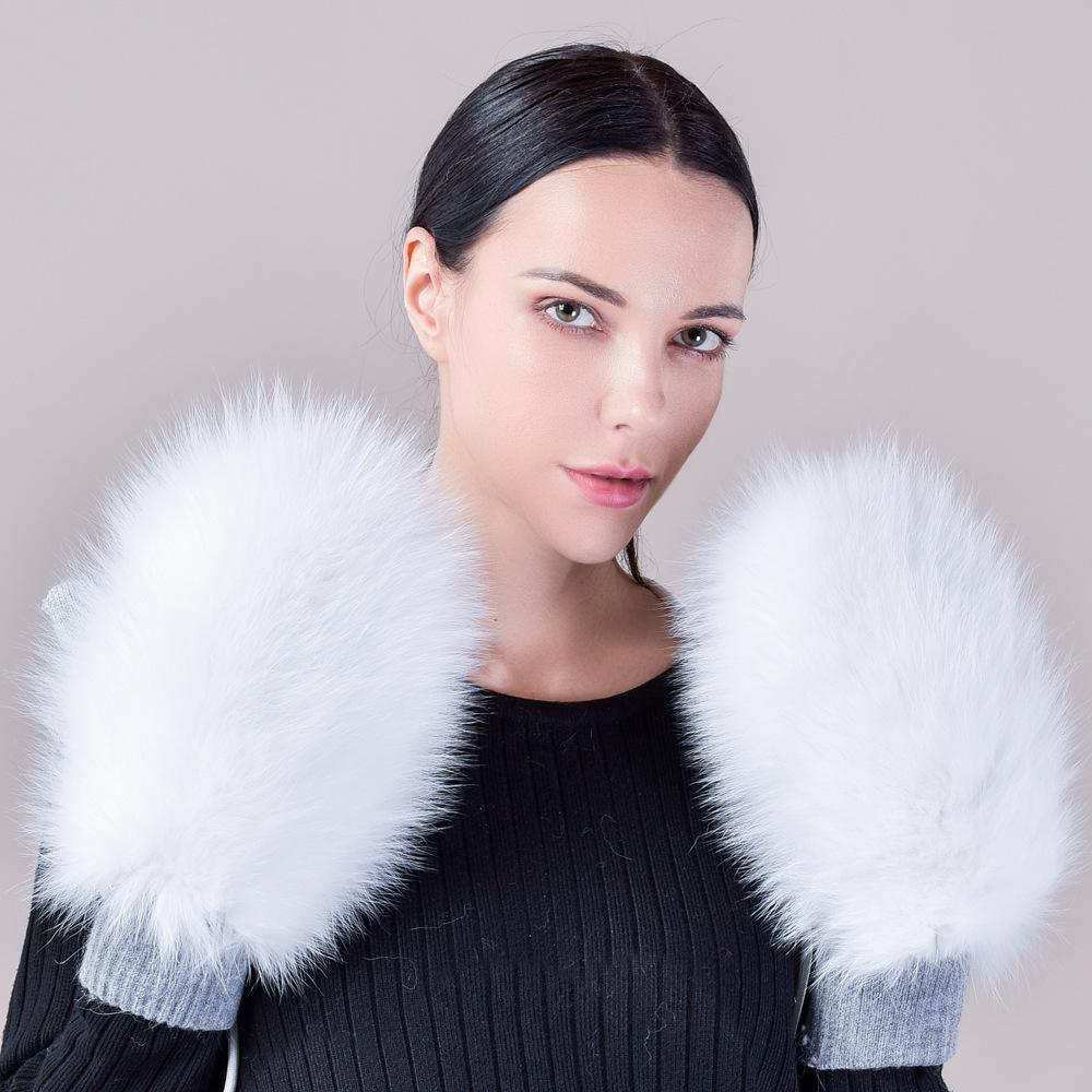 Новые варежки из натуральной кожи с мехом лисы, зимние, корейская версия, теплые меховые перчатки, эластичные вязаные перчатки из натуральной шерсти, прилив