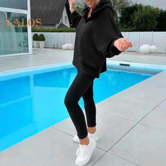 2 шт./комплект женский весна осень топ брюки комплект с капюшоном однотонный длинный рукав толстовка с капюшоном эластичный пояс спортивные штаны спортивный костюм повседневный спортивный костюм