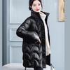 Glossy leave-in padded jacket women's medium and long jacket winter thickened jacket fashionable foreign style new women's padded jacket