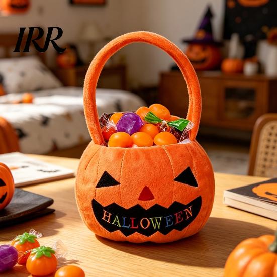 Cute Pumpkin Handbag Halloween Treat Bag, Portable Candy Tote for Kids, Large Capacity Comfortable Handle Trick or with Soft Handle, Party Favor Gift