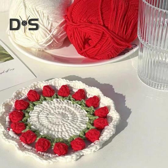 Подставка под стакан в виде тюльпана, связанная крючком. Подставки для чашек с цветами ручной работы для кофе и чая. Многоцелевой декор для домашнего бара и креативный подарок на новоселье, дни рождения.