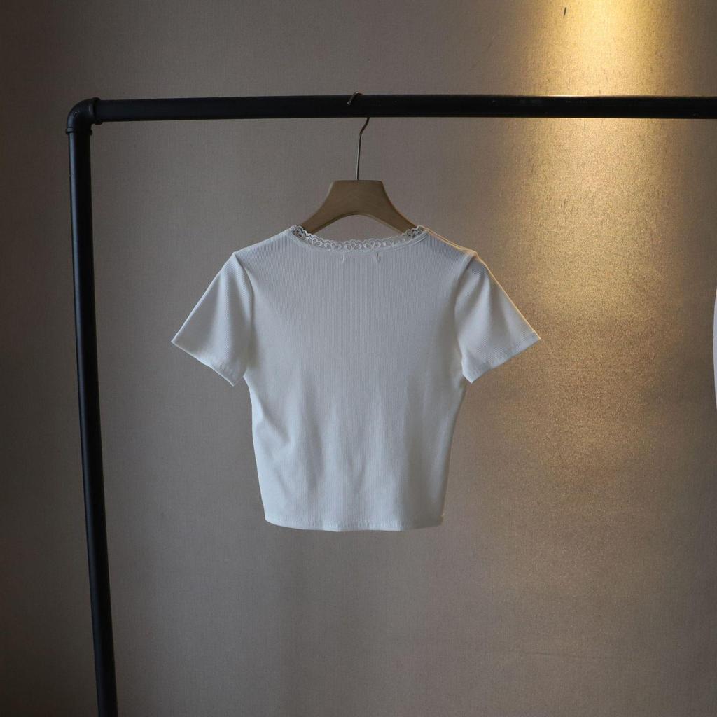 Маленький топ с короткими рукавами и бантом, приталенного силуэта - 2025 корейский стиль, летняя женская мода