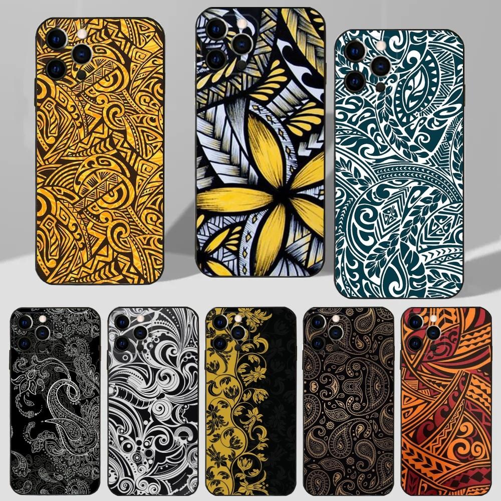 Полинезийский tribal-маори Чехол для телефона Для iPhone 16,15,14,13,12,11 Plus,Pro Max,XS,X,XR,SE,Mini,8,7 Мягкий силиконовый Черный чехол
