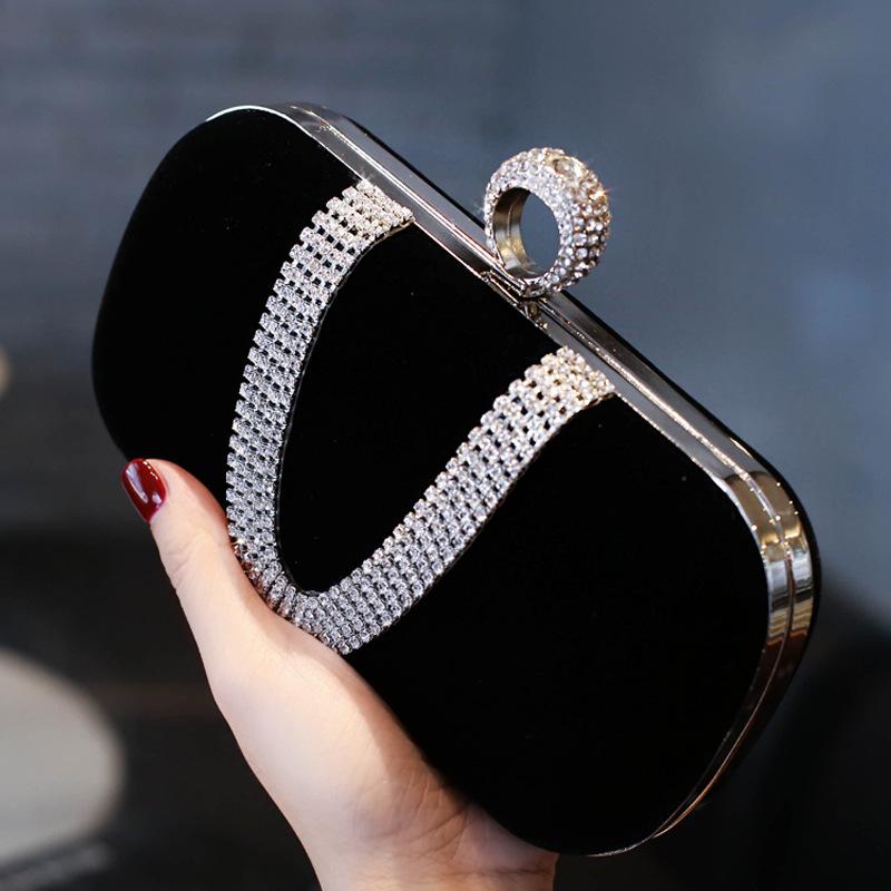 Red Flannel Rhinestone Bag Velvet Evening Purses Crossbody Elegant Party Clutch Bling Shoulder Female Bag Diamond Handbag