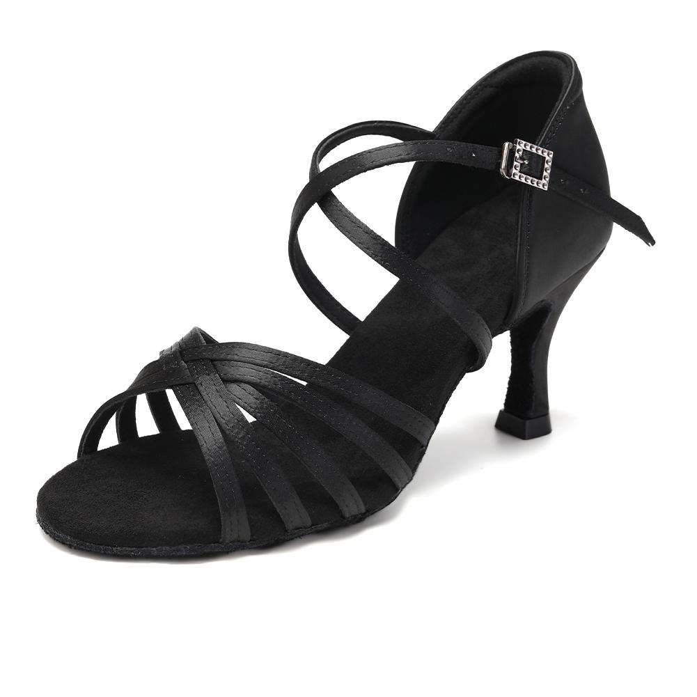 Women's Latin Dance Shoes Ladies Salsa Ball Party Shoes Satin Girls Chacha Tango Heel 7.5CM