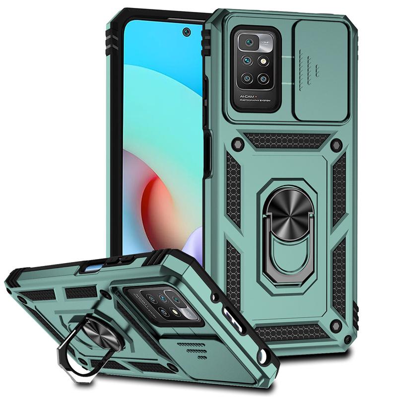 Для Xiaomi Redmi 10 Чехол Слайд Защита Объектива Бронированный Чехол для Телефона Для Ксиоми Редми 10 Редми 10 Редми10 4G Магнитный Держатель Кольцо Крышка