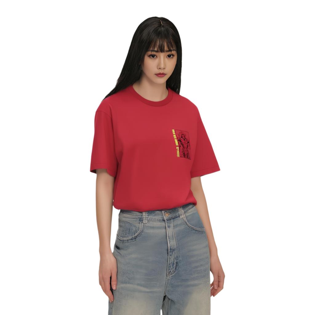 Uniqlo Мужская/Женская футболка с принтом букв из мультфильма, круглым вырезом, коротким рукавом, топ Малиновый 427901-13