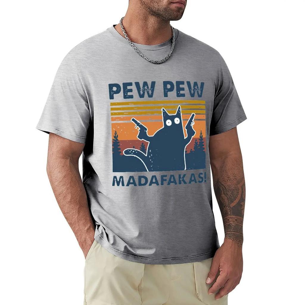 Футболка Cat Pew Pew Madafakas Vintage, футболка с коротким рукавом Harajuku, 100% хлопок, графика, футболка, топы