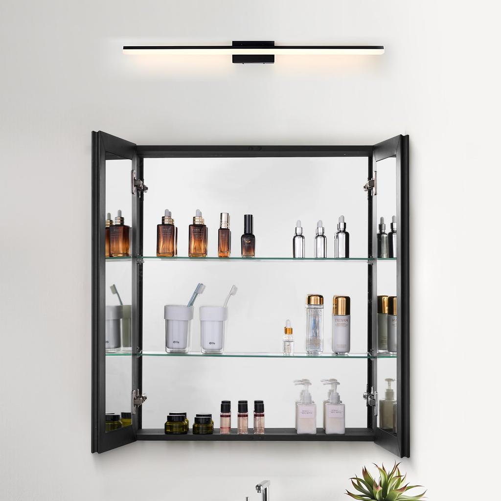 VEVOR Medicine Cabinet, 26 x 30 inch, Medicine Cabinet for Bathroom with Mirror, Aluminum Frame Bathroom Wall Cabinet, 2-layer Adjustable Shelves