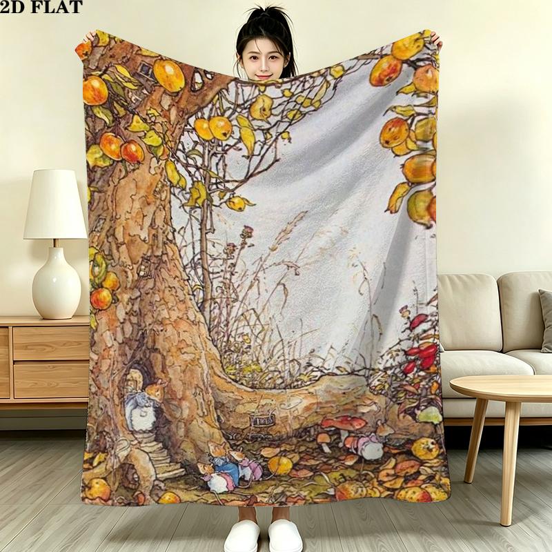 Brambly Hedge Print Flannel Blanket, High quality Comfortable for All Seasons, Home Decor, Warmth and Comfort, Perfect for Christmas Gifts