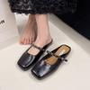 Mary Jane Bag Head Half Slippers Women's Outerwear with Skirt Flat Bottom Thick Heel Spring and Summer New Cool Slippers