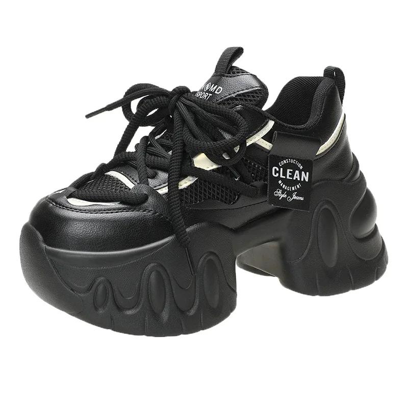 Модные осенние весенние массивные кроссовки женские на шнуровке на платформе спортивная обувь женская готические на толстой подошве на высоком каблуке женские 8 см клинья кроссовки