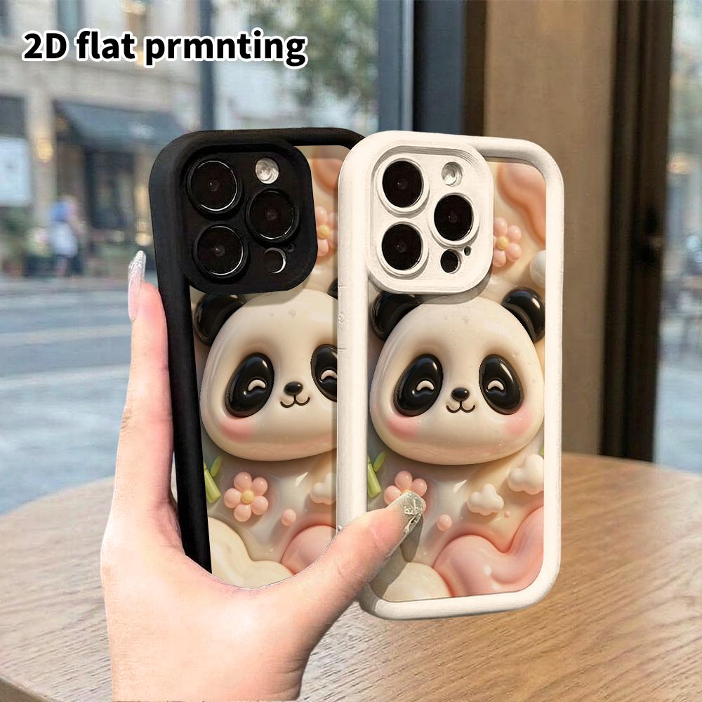 Чехол для телефона: 2D плоский дизайн, подходит для защитного чехла iPhone 18 17 16 15 14 13 Pro, улыбающаяся панда, идеальный рождественский и хэллоуинский подарок