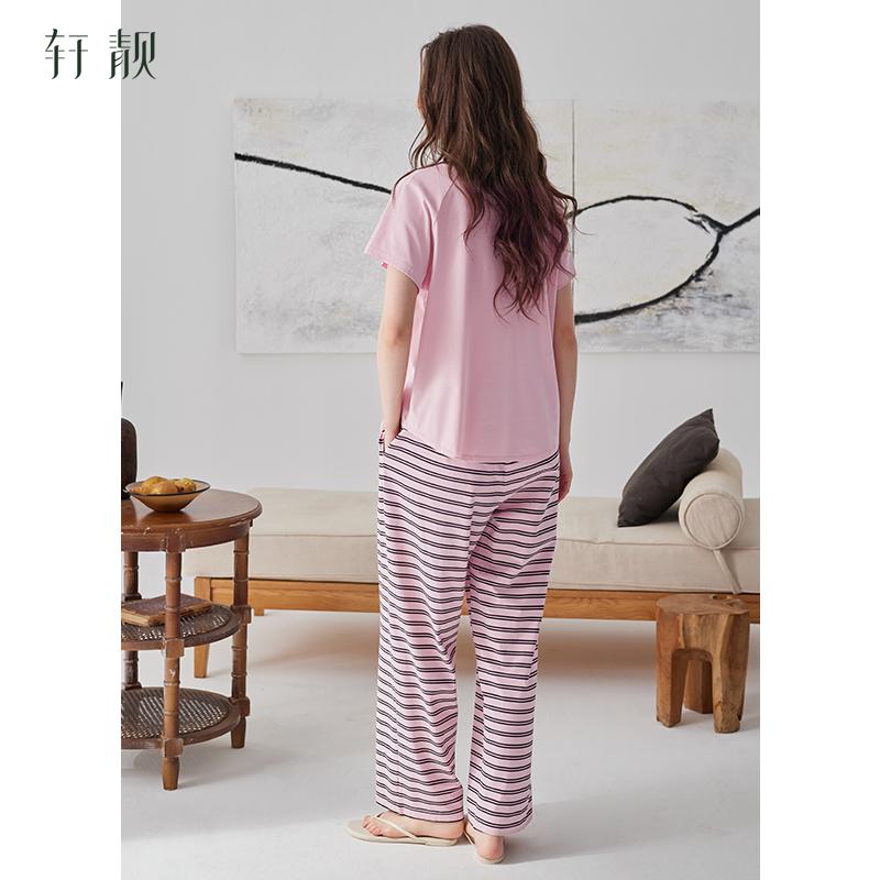 Xuan Liang Sleepwear Women's Summer Thin Cotton Short sleeved Pants Casual Relaxation Can be Wearing Outward Large Home Furnishing Set