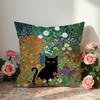 Boho Abstract Floral Black Cat Pillow Covers 18x18, Black Cat Gifts for Women, Cats Mom Lady Grandma Gifts, Whimsical Wildflower Kitten Decorative