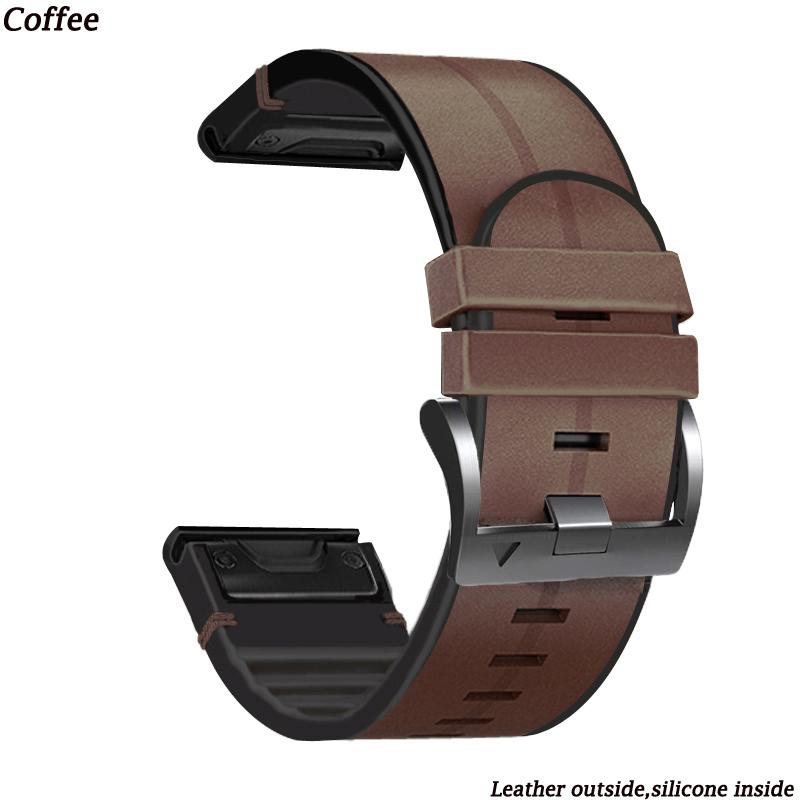 26/22mm Leather Silicone Watchband Strap For Garmin Fenix 6 6X Pro Sapphire GPS 7 7X 5 5X Plus Quick Release Watch Band Bracelet