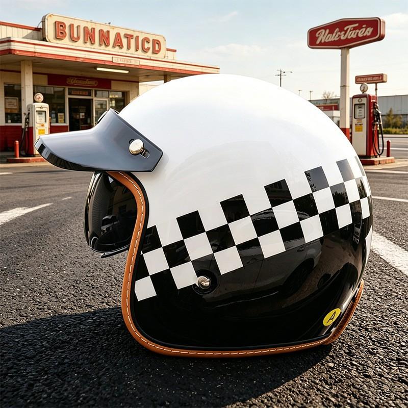 Vintage 3/4 Motorcycle Helmet With Built-in Visor ABS Shell Full Face Protection Scooter Riders Urban Commute
