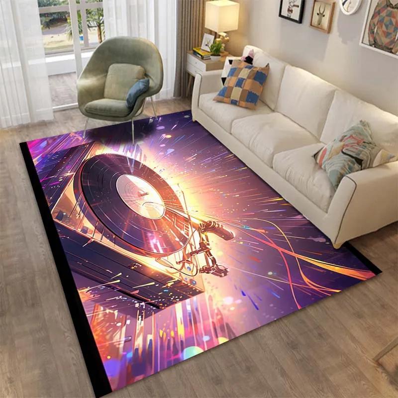 1PC Retro Music Phonograph Record Area Carpet, Rug for Living Room Bedroom, Bedside and Office Areas, Machine Washable Mat