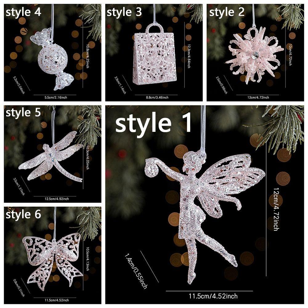 Glitter Christmas Tree Pendant Plastic Slightly Sticky Artificial Christmas Decoration Cartoon Candy Butterfly