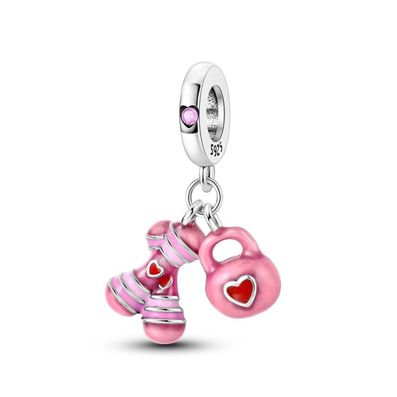 925 Серебряный цвет Кот Медведь Слон Кролик Милые розовые животные Подвески Бусины Подходит 925 Оригинальные Браслеты Изящные DIY Ювелирные Изделия Подарки