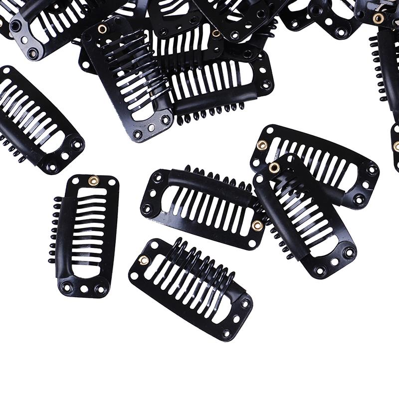 10/100 Зажимы для парика Зажимы для парика с резиновой накладкой на заднюю часть волос, черные 9 зубов