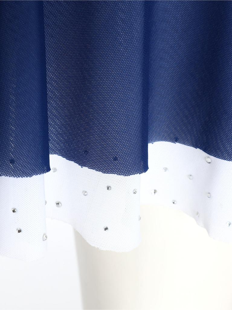 Женское платье для фигурного катания S-3XL Градиентное лоскутное со стразами Прозрачная сетка Мок-воротник со встроенными трусами