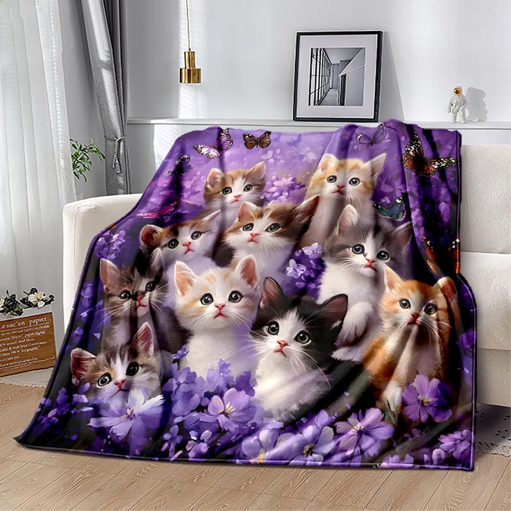 Cats In A Garden Flannel Blanket,Lightweight,Office Blanket,Sofa Blanket,Comfortable Blanket