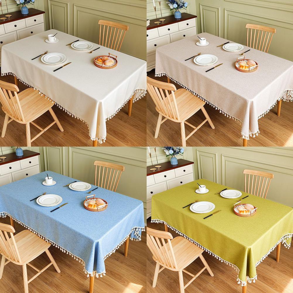 Скатерть для фермерского дома с кисточками из хлопка и льна, пыленепроницаемая прямоугольная скатерть для кухни, свадьбы, обеденного стола, украшения Q9V7