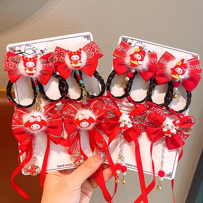 1 пара заколок для волос в китайском стиле, детские кисточки, заколки для волос, милый бант, бабочка, головной убор, кавайные красные аксессуары для волос, подарки