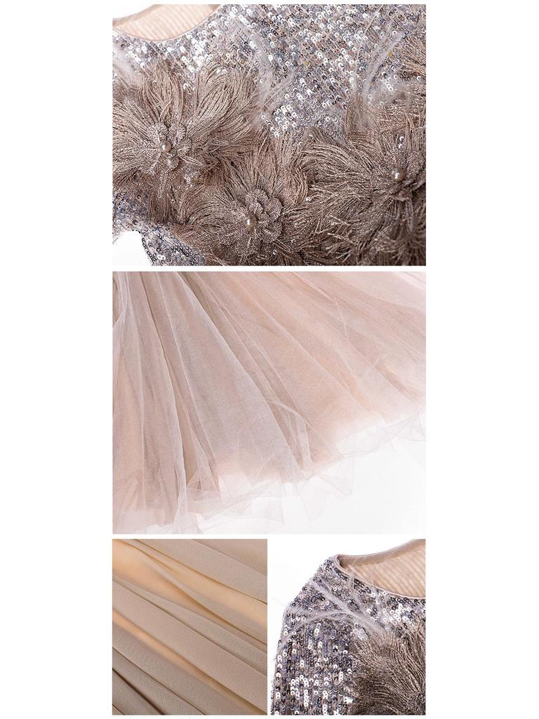 Девочковое блестящее платье-пачка принцессы, с длинным рукавом, для выступлений и банкетов