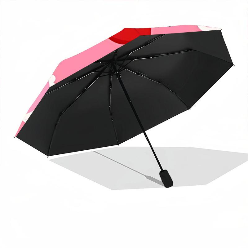 1PC Love Hearts Automatic Windproof Umbrella 8 Rib Portable Folding Black Iron Frame for Outdoor, Beach, Travel, Beach Umbrella,S37