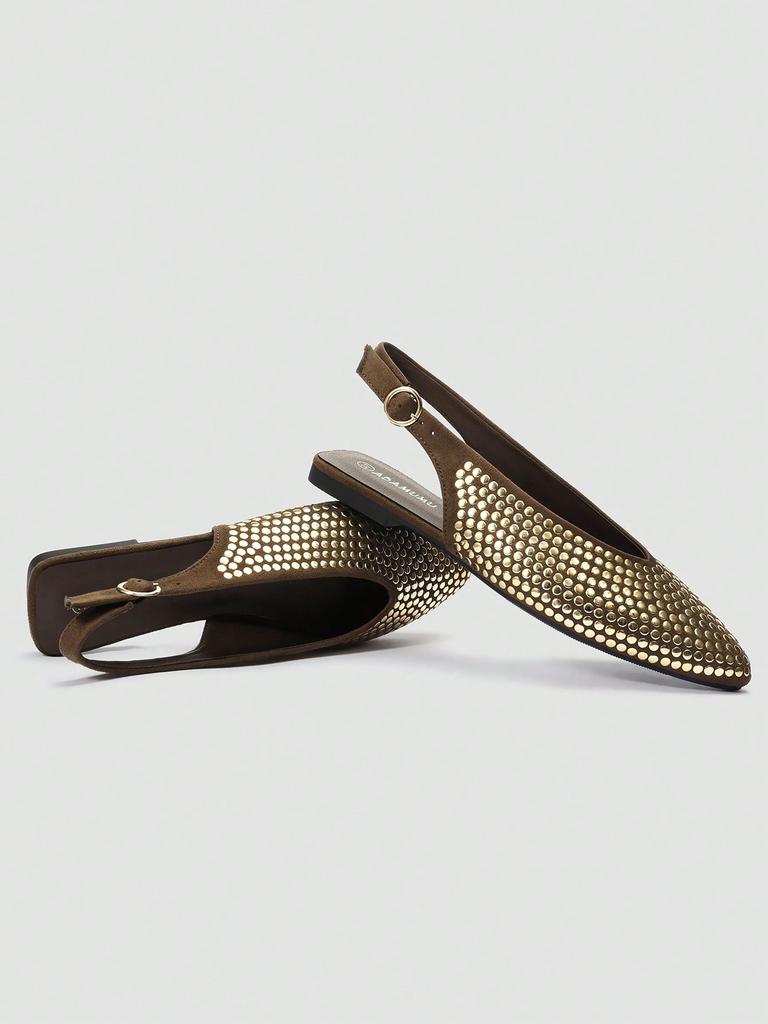 Черные балетки Мэри Джейн с острым носом, золотыми пайетками и ремешком с пряжкой