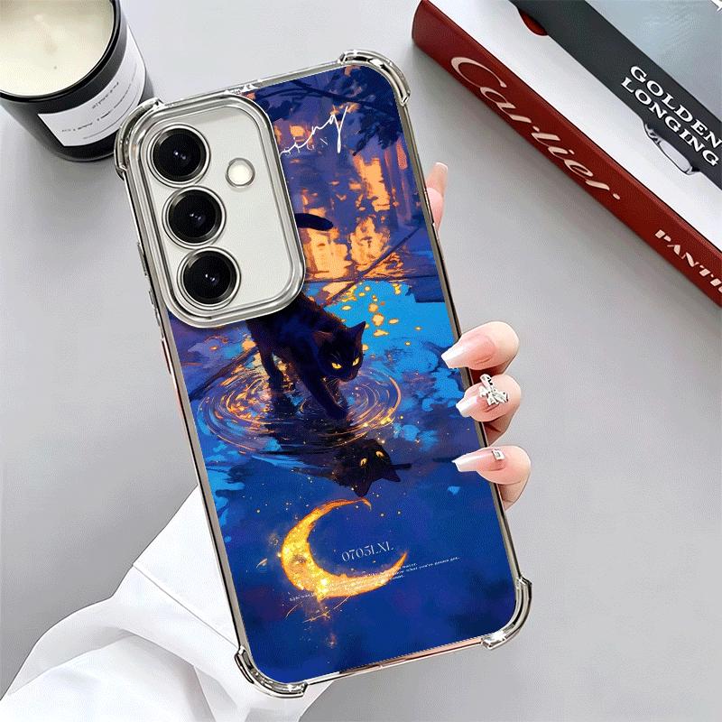 Ночная Луна Кошка Мечтательное Искусство Мягкий Чехол Для Телефона Для Samsung A17 A27 A07 A37 A57 A16 A56 A15 A55 A14 A54 A13 A53 A26 A36 A25 A35 A24 A3