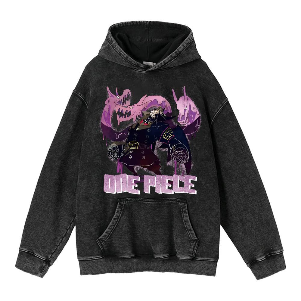 Худи с принтом Luffy & Zoro из аниме, washed vintage, 440 г - Ретро хлопковая уличная толстовка